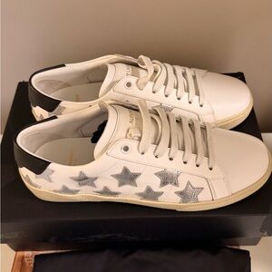 SAINT LAURENT Court Classic Star Sneakers
 White and Silver Star  37.5